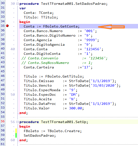 Breakpoint na linha de criação do objeto